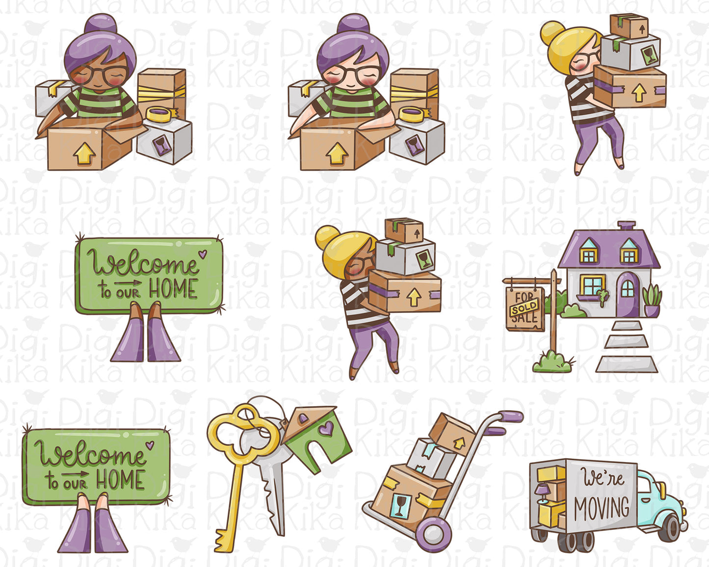 Elena Moving Color Clipart | 2 Skin Tones Relocation | PNG | Commercial Use | Inclusive