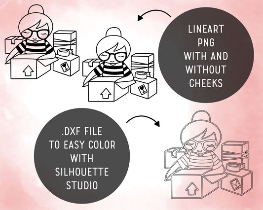 Elena Moving Outline Clipart | Relocation Graphics | EPS SVG DXF PNG | Commercial Use