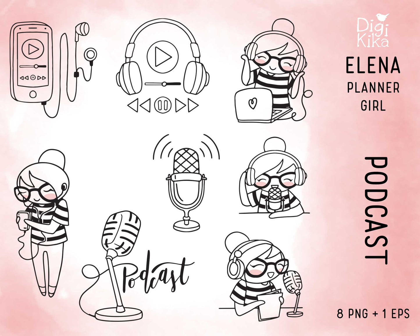 Elena Podcast Outline Clipart | Audio Graphics | EPS SVG DXF PNG