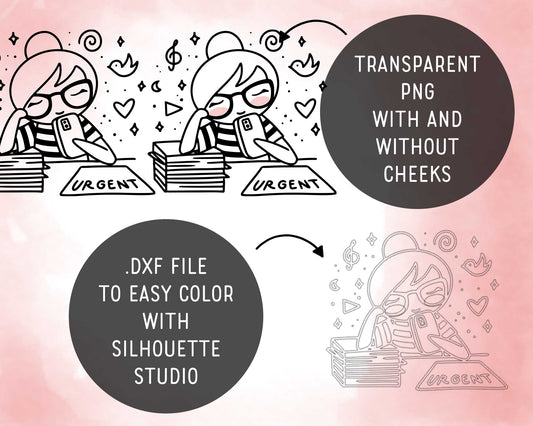 Illustration of a character with text and icons on a pink gradient background