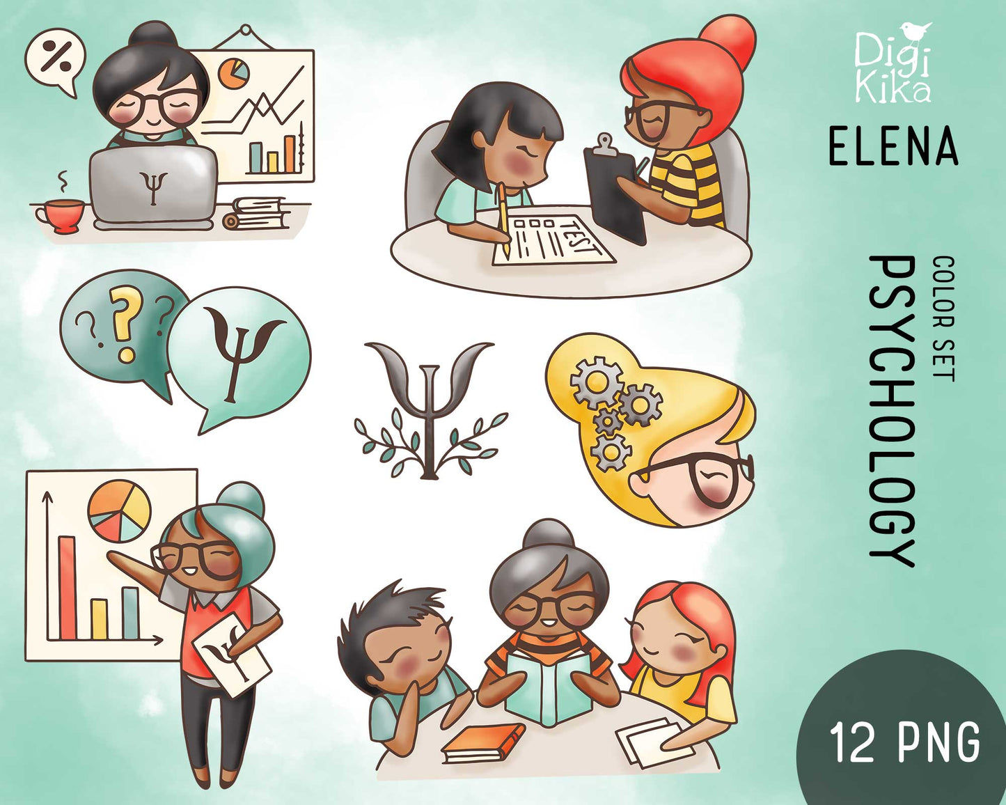 Elena Psychology Color Clipart | 2 Skin Tones Professional | PNG | Commercial Use | Inclusive