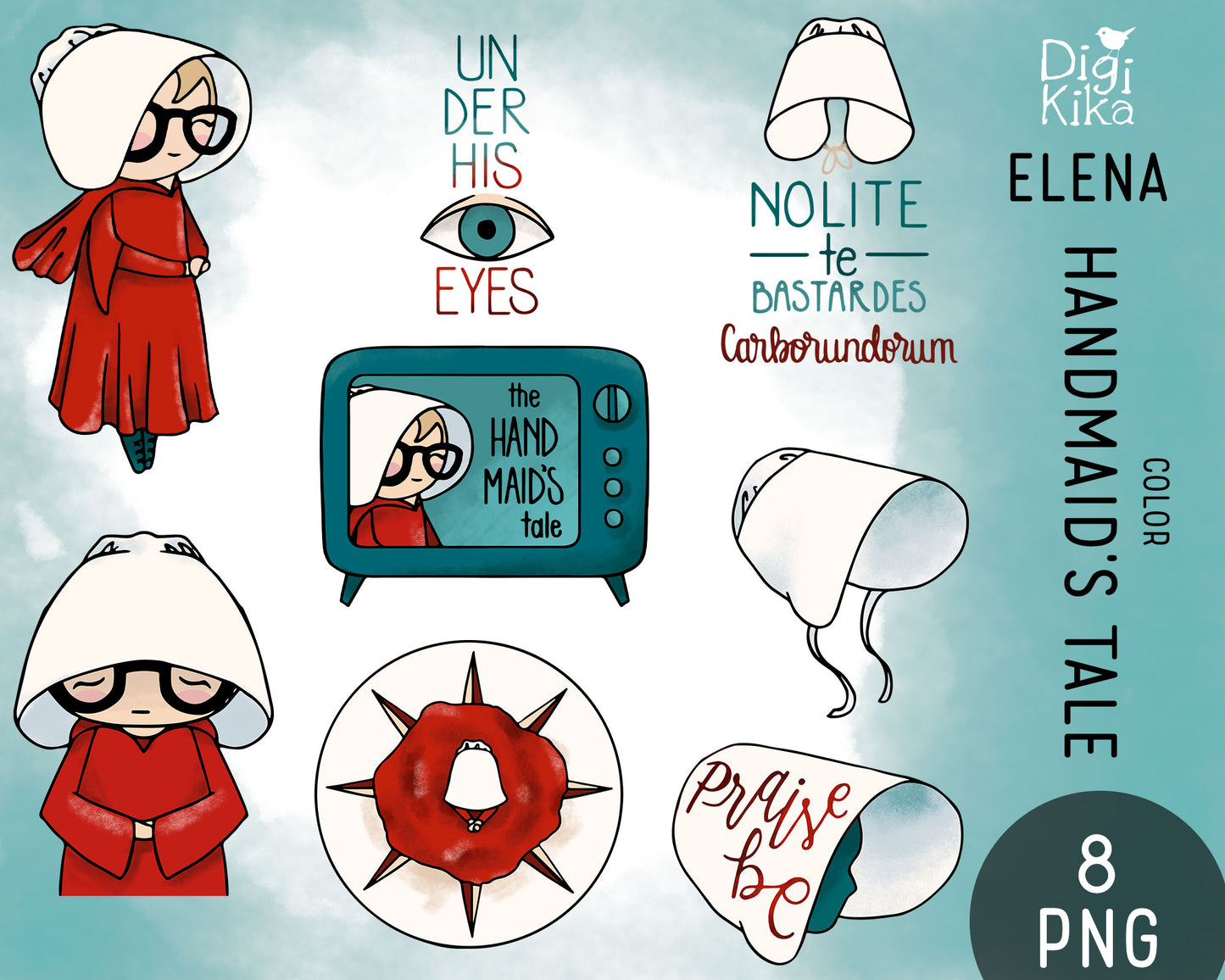 Elena Handmaid's Tale Fan Art Color Clipart | Red Cloak Graphics | PNG | Commercial Use