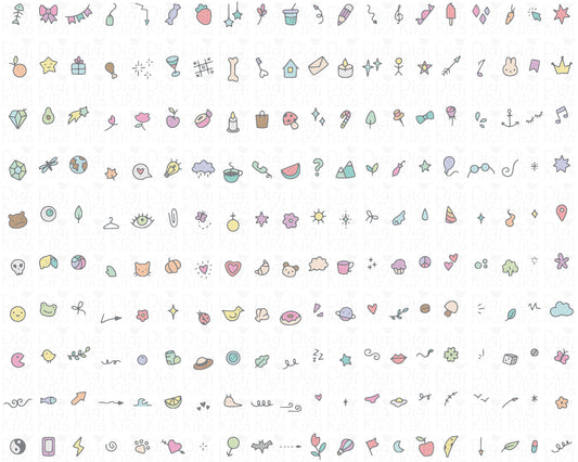 200 Micro Doodles Pastel Color Clipart | Hand Drawn Decorative Graphics | Commercial Use EPS SVG DXF PNG