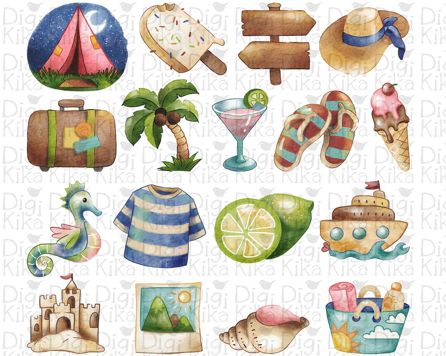 Watercolor Summer Clipart | Hand Painted Sea Graphics | Commercial Use