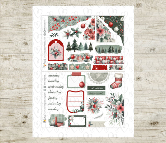 Holidays Flowers Bullet Journal Set | Christmas Bujo Kit | Printable Stickers & Graphics