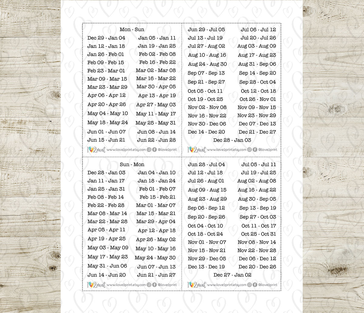 2026 Weeks Straight - Instant Download Planner Stickers - Printable PDF & Cut Files