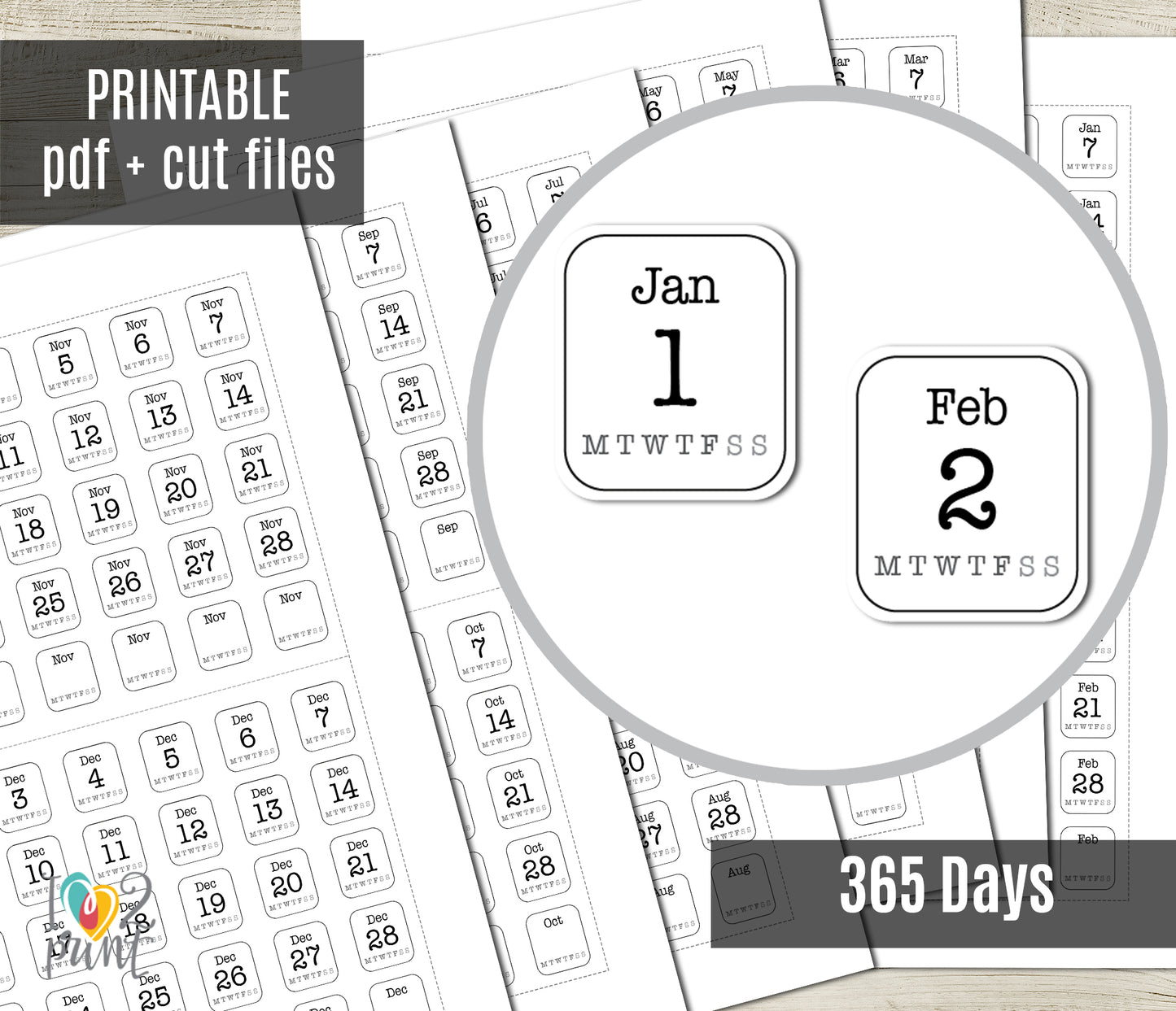 Printable 365 Days Planner Stickers - PDF & Cut Files