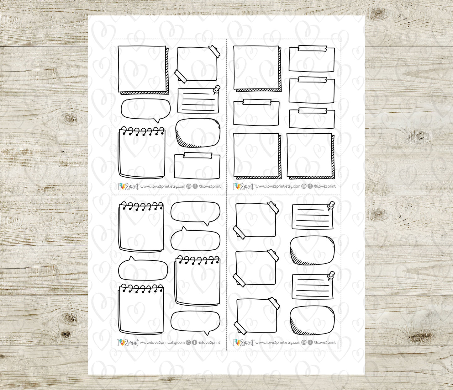 FREEBIE Doodle Notes - Printable Planner Stickers - Pdf & Cut Files