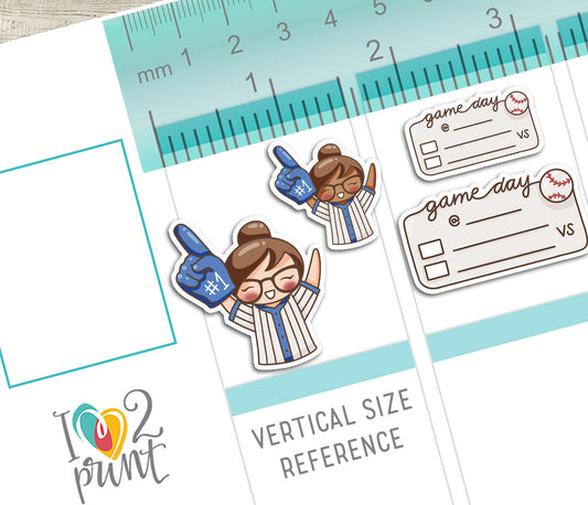 Elena Baseball Fan – BLUE Printable Planner Stickers – Team Spirit & Sport – PDF + Cut Files – Instant Download