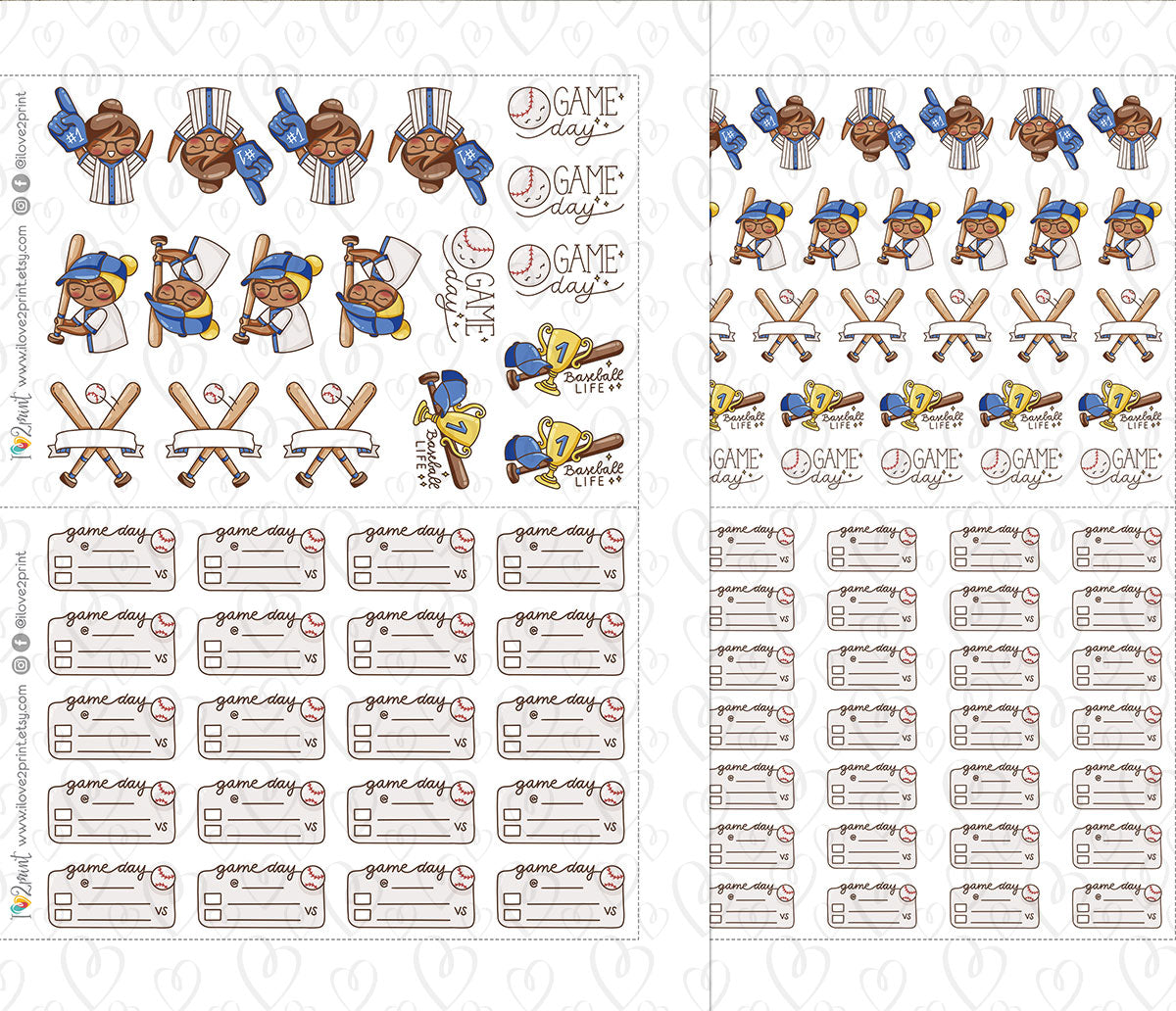 Elena Baseball Fan – BLUE Printable Planner Stickers – Team Spirit & Sport – PDF + Cut Files – Instant Download
