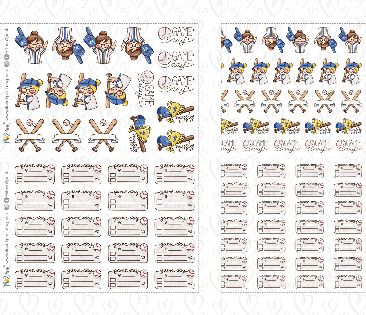 Elena Baseball Fan – BLUE Printable Planner Stickers – Team Spirit & Sport – PDF + Cut Files – Instant Download