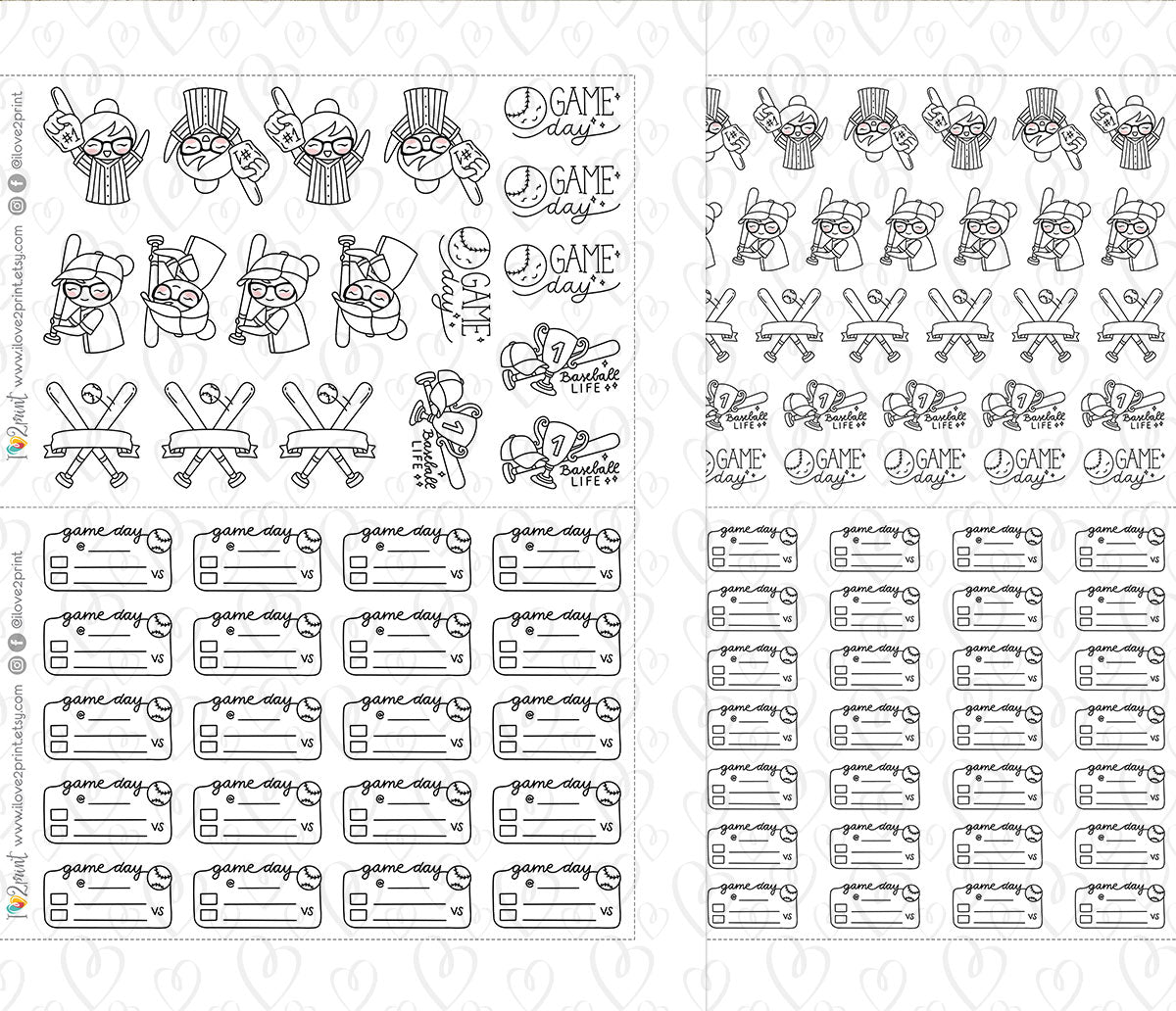 Elena Baseball Fan – DOODLE Printable Planner Stickers – Team Spirit & Sport – PDF + Cut Files – Instant Download