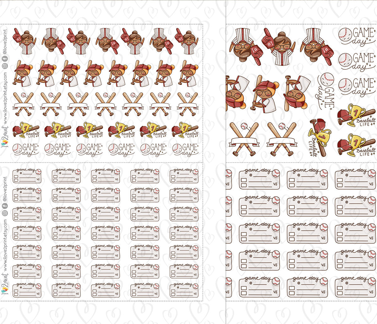 Elena Baseball Fan – RED Printable Planner Stickers – Team Spirit & Sport – PDF + Cut Files – Instant Download