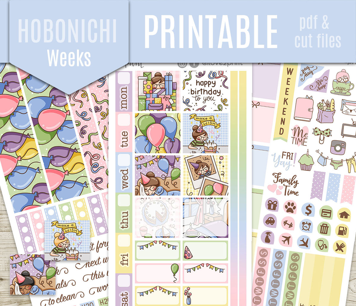 Elena Happy Birthday Bundle | All 7 Sticker Sets | Decorative Bujo Weeks Cousin Vertical Washi | PDF