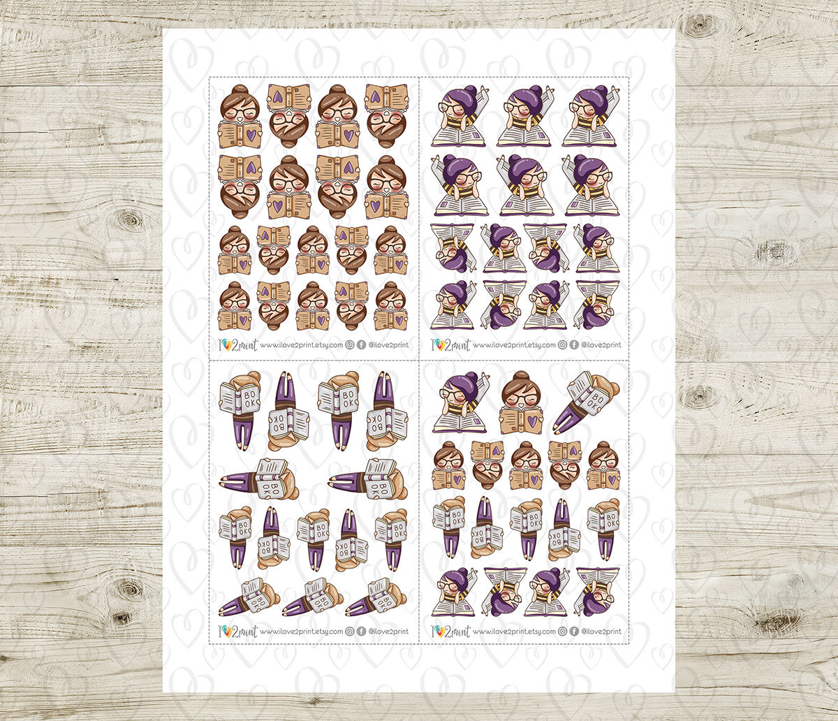 Elena Bookworm - COLOR Printable Planner Sticker - PDF & Cut Files