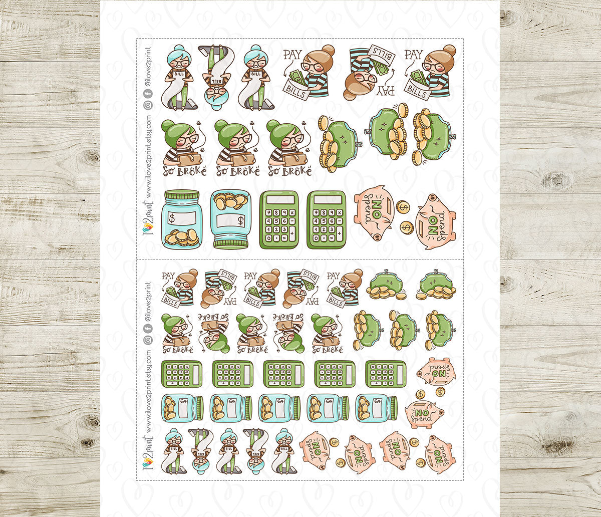Elena Budgeting Color Printable Stickers | 2 Skin Tones Finance | 2 Sizes | PDF Cut Files