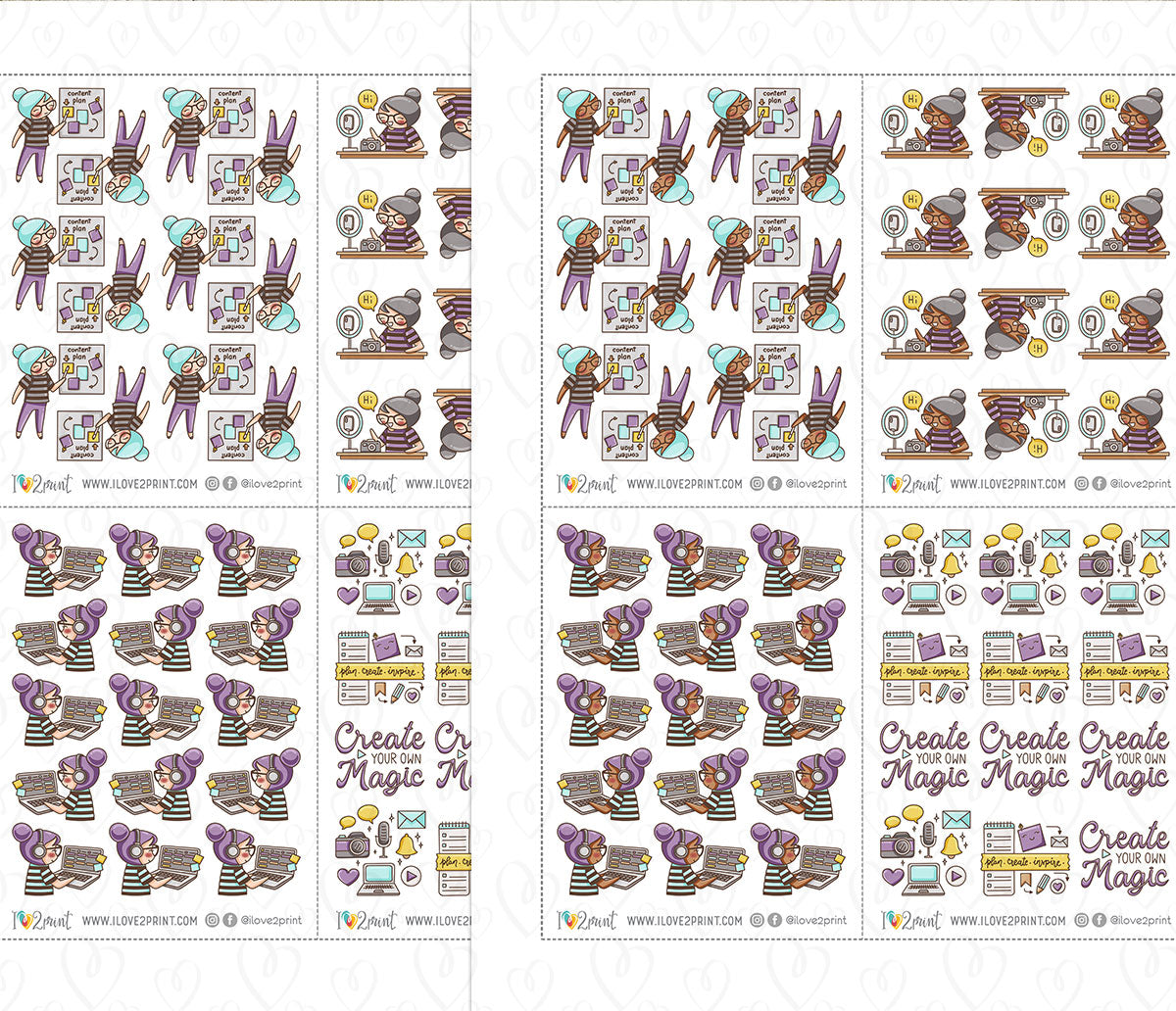Elena Content Creator Color Printable Stickers | 2 Skin Tones | 2 Sizes | PDF Cut Files