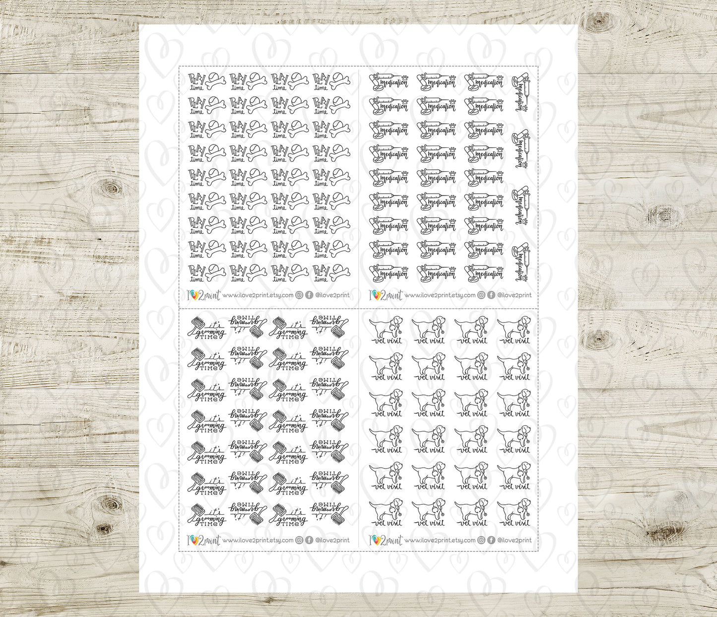 Elena Dog Care – DOODLE Printable Planner Stickers – Pet Routine – PDF + Cut Files – Instant Download