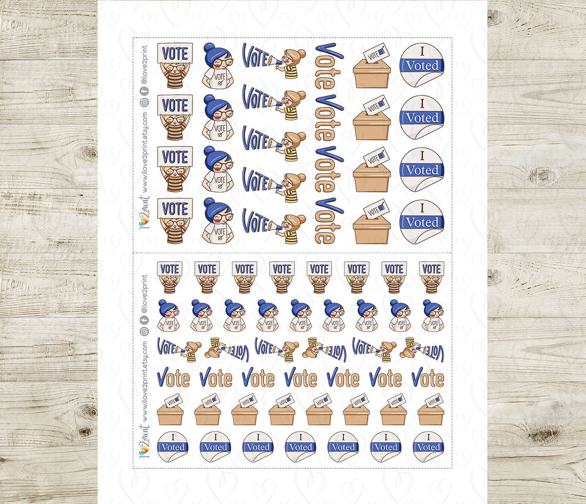 Elena Vote Blue Printable Stickers | 2 Skin Tones Civic | 2 Sizes | PDF Cut Files