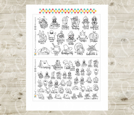Elena Fall Bucket List Printable Stickers Outline | Color In | Criut and Silhouett Cut Files