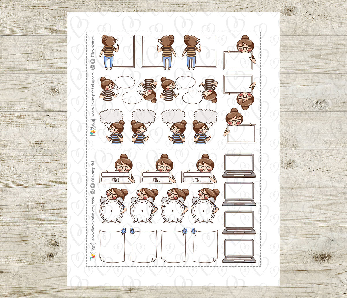 Elena Fill In Notes - Fair Skin & Brown Hair Printable Planner Sticker - PDF & Cut Files