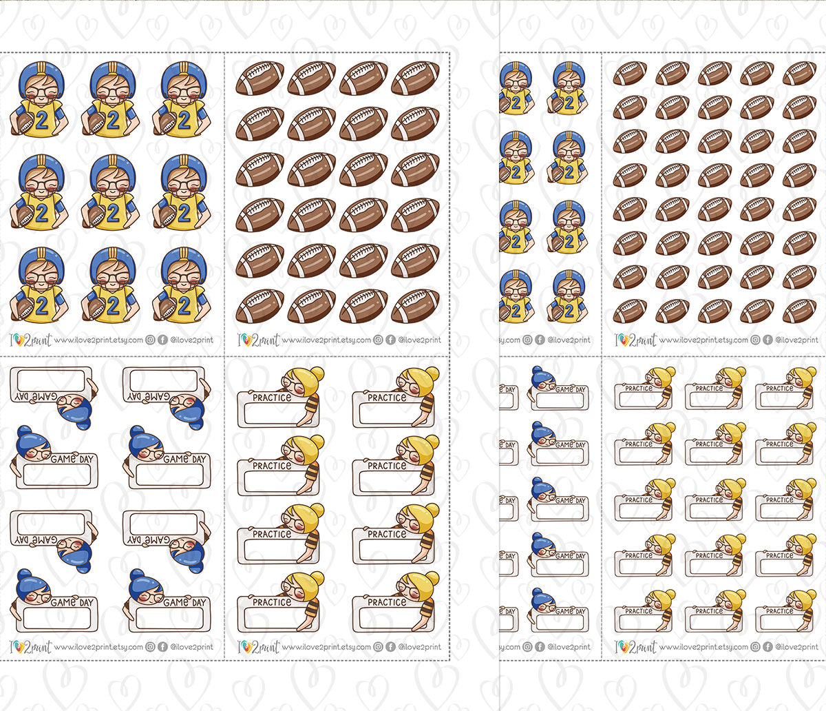 Elena Football Tracker – COLOR Printable Planner Stickers – Practice & Game Day – PDF + Cut Files