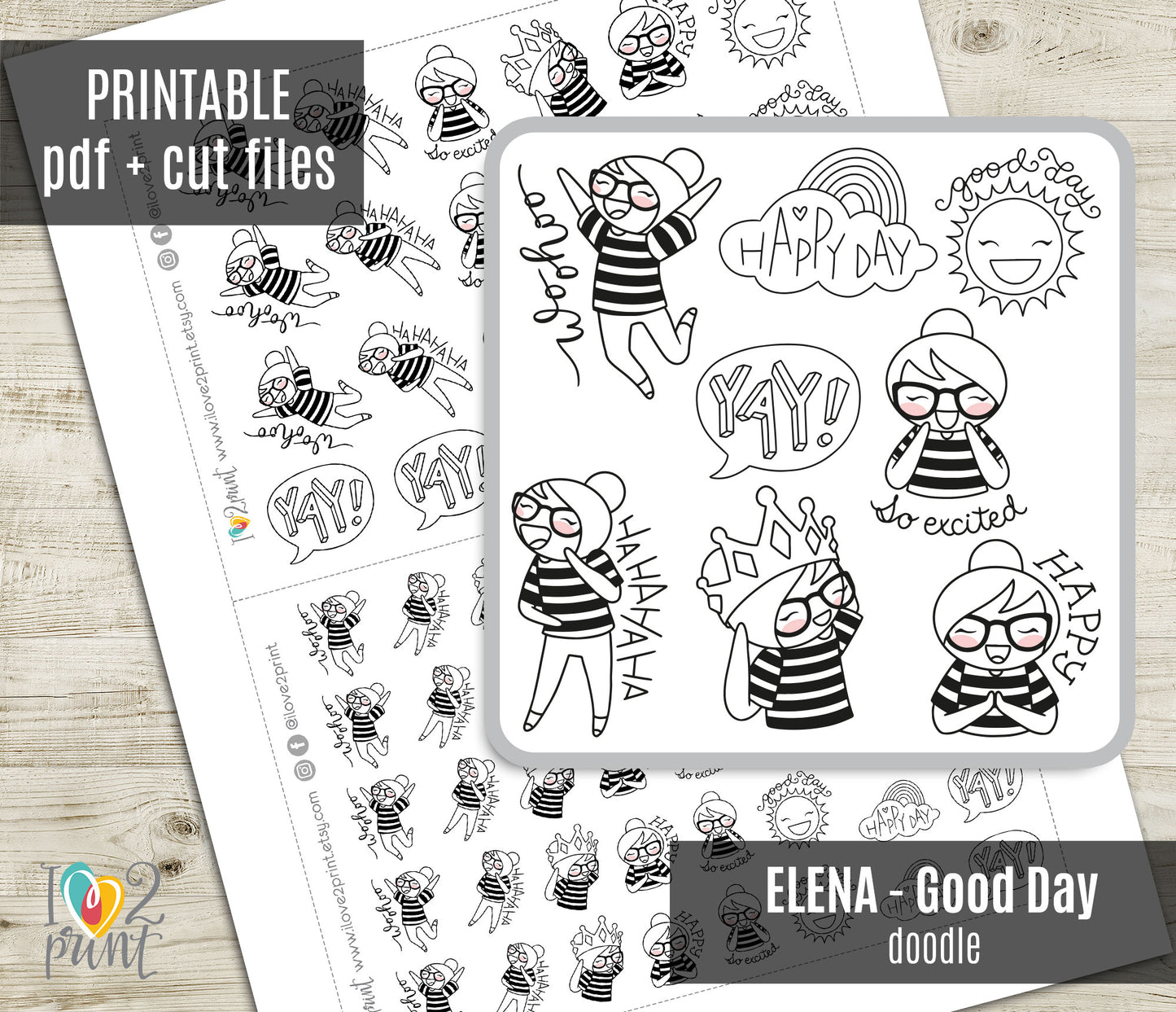 Elena Good Day - DOODLE Printable Planner Sticker - PDF & Cut Files