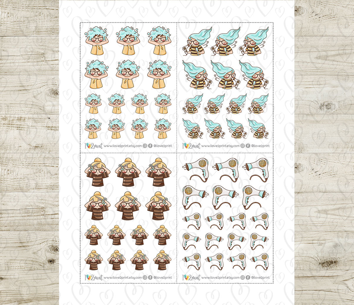 Elena Hair Care – Colored Printable Stickers (PDF + Cut Files)