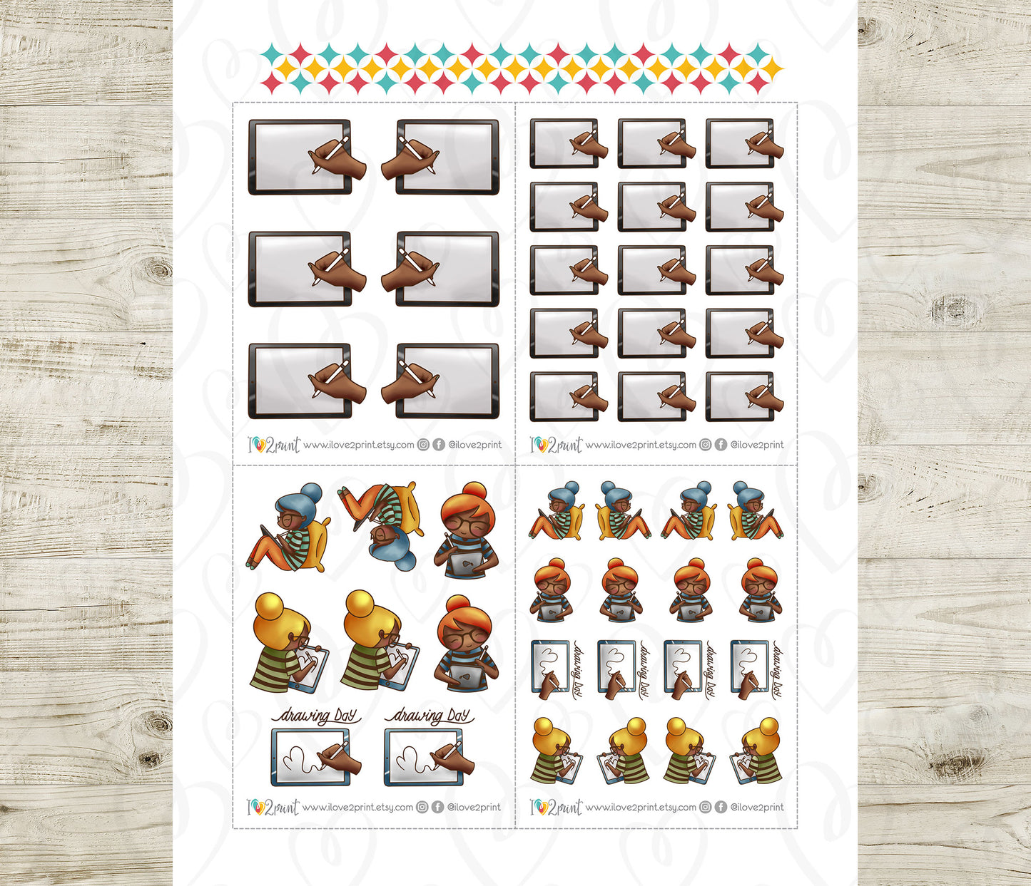 Elena iPad Drawing Brown Skin Doodle Stickers | Digital Art | 2 Sizes | PDF Cut Files