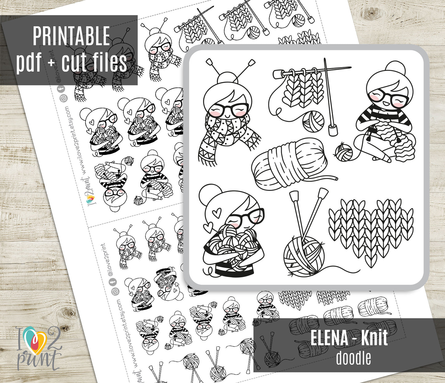 Elena Knit - DOODLE Printable Planner Sticker - PDF & Cut Files