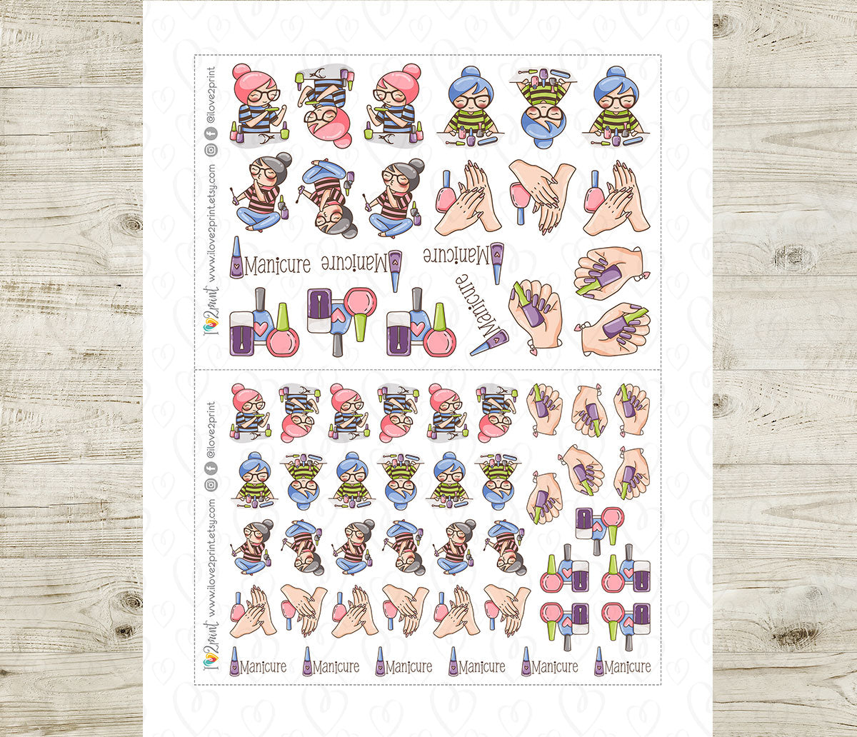 Elena Manicure Color Printable Stickers | 2 Skin Tones Nail Art | PDF Cut Files