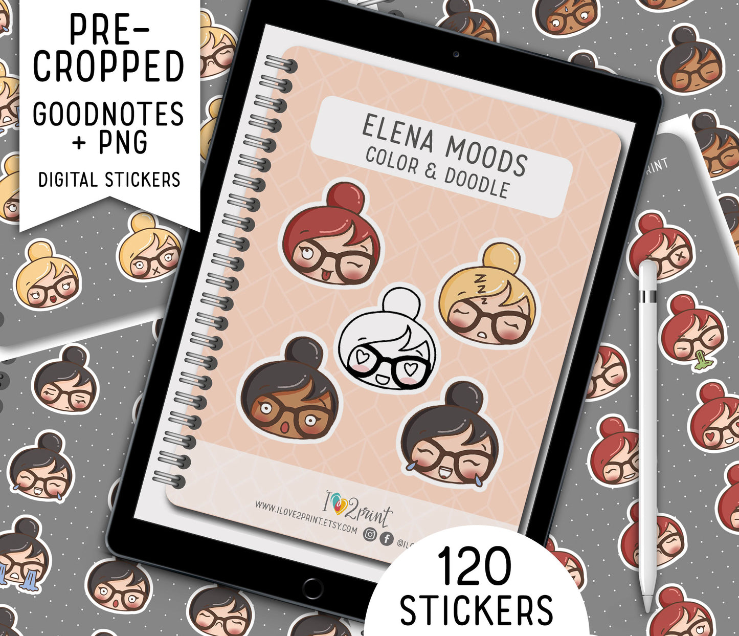 Elena Moods - Pre-Cropped GoodNotes Book Digital Planner Sticker