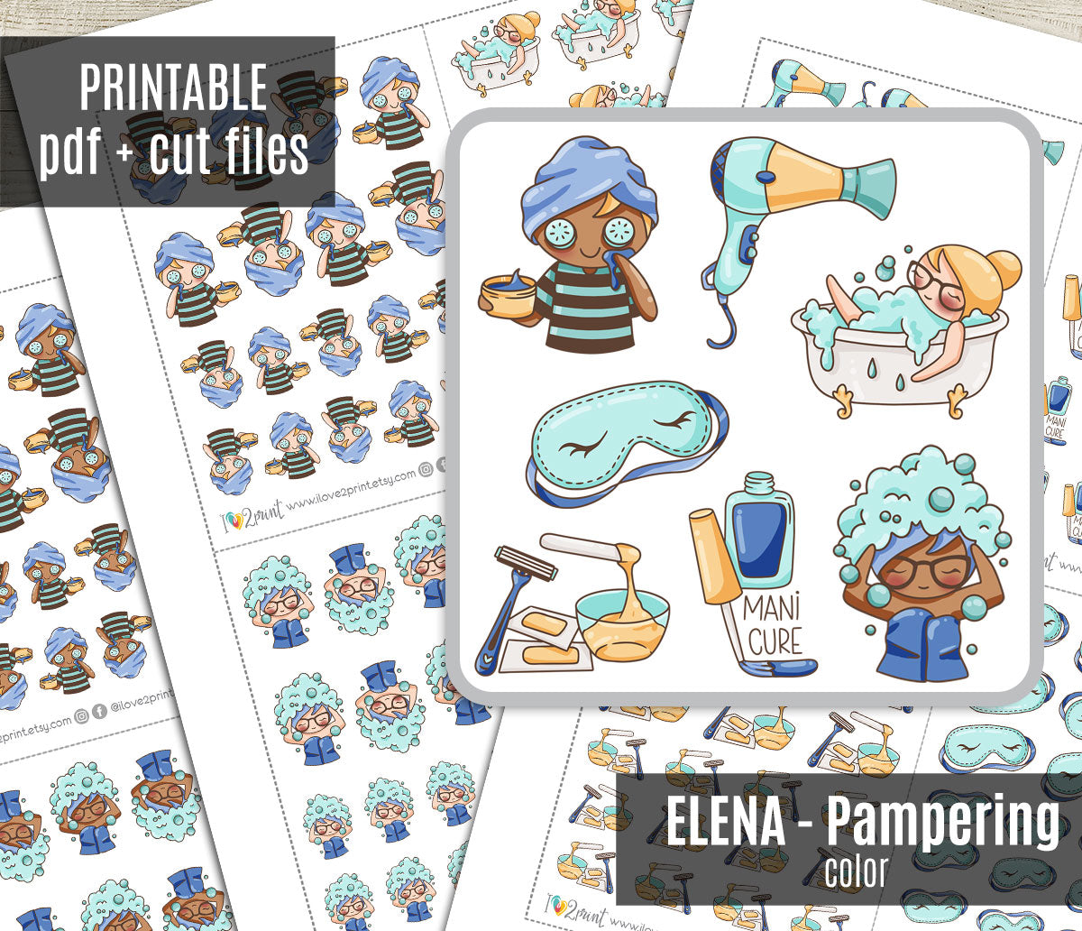 Elena Pampering - COLOR Printable Planner Sticker - PDF & Cut Files