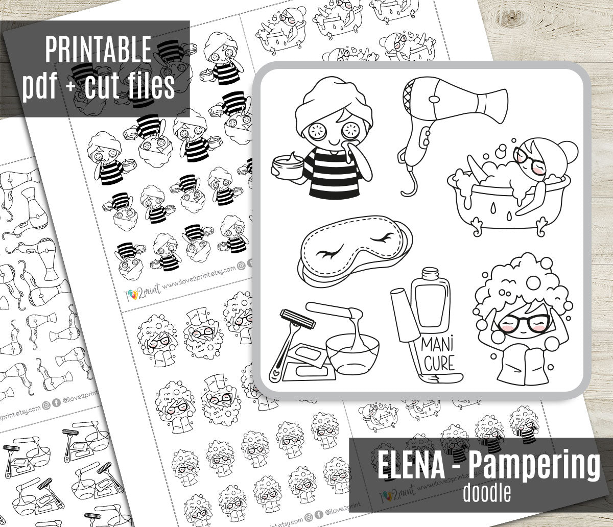 Elena Pampering - DOODLE Printable Planner Sticker - PDF & Cut Files
