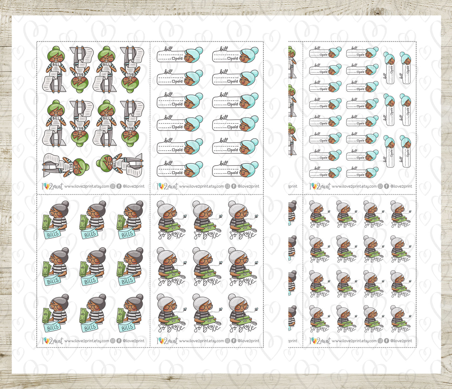 Pay Bills Elena - BROWN SKIN Printable Planner Sticker - PDF & Cut Files