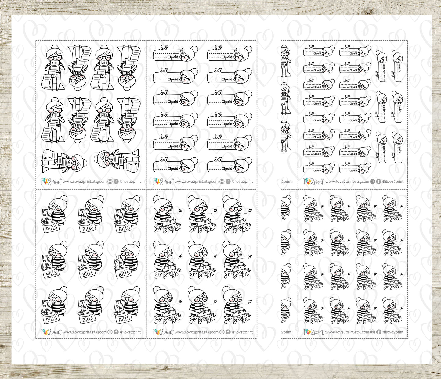 Pay Bills Elena - DOODLE Printable Planner Sticker - PDF & Cut Files