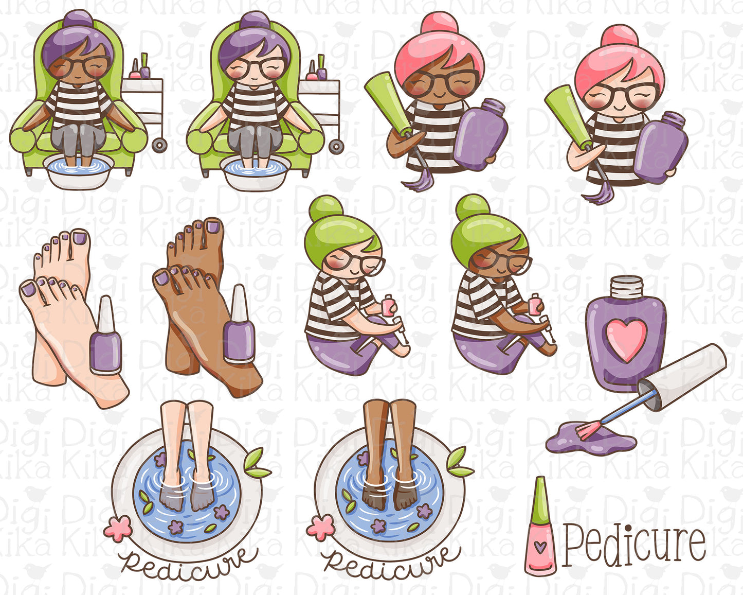 Elena Pedicure Color Clipart | 2 Skin Tones Foot Spa | PNG | Commercial Use | Inclusive