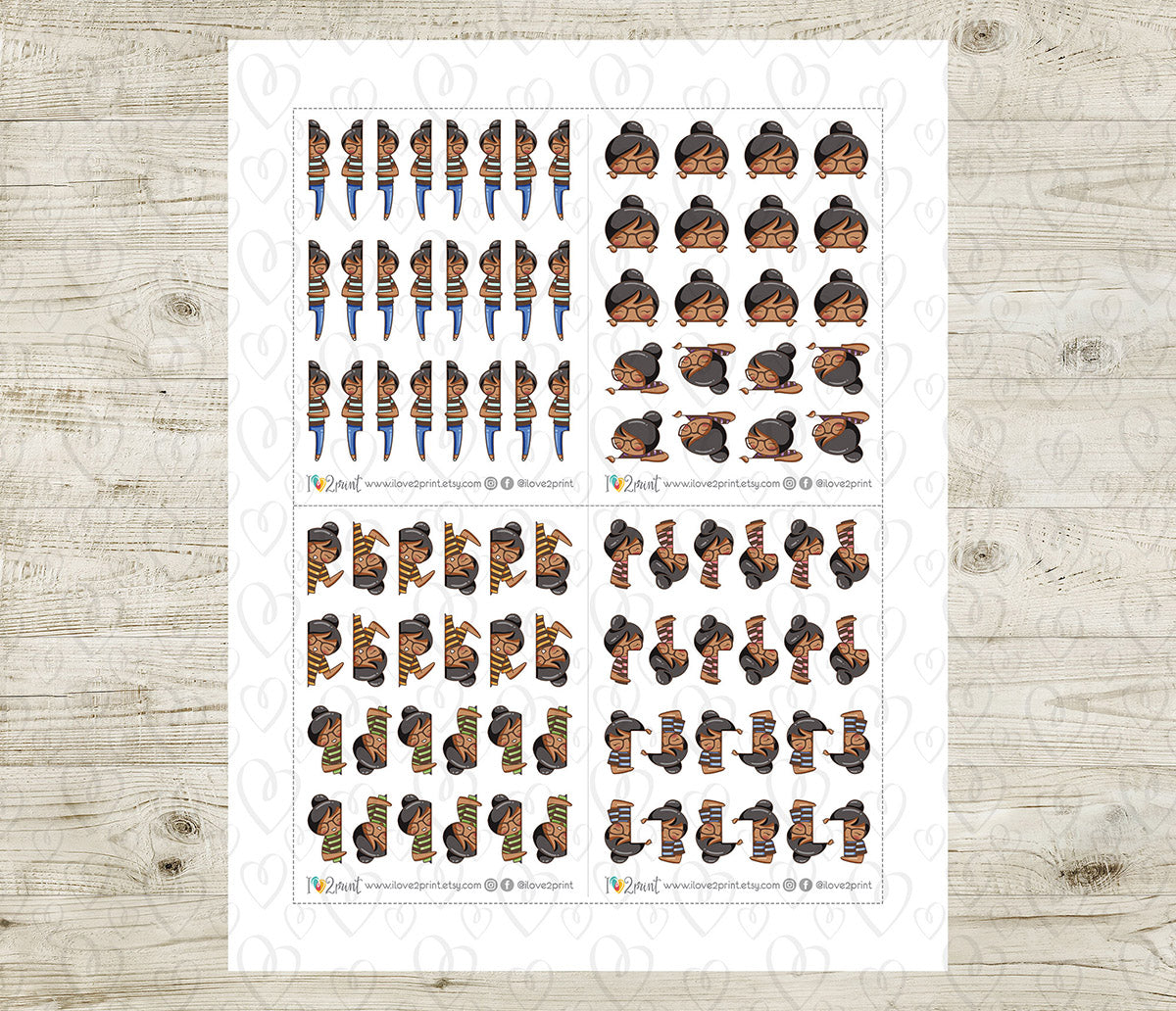 Elena Peek a Boo Printable Planner Sticker - Brown Skin & Black Hair - PDF & Cut Files