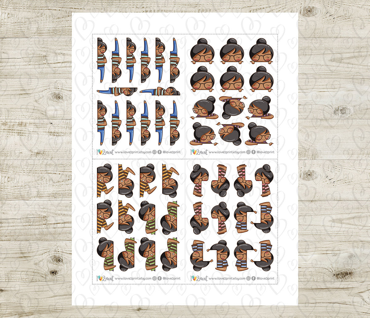 Elena Peek a Boo Printable Planner Sticker - Brown Skin & Black Hair - PDF & Cut Files