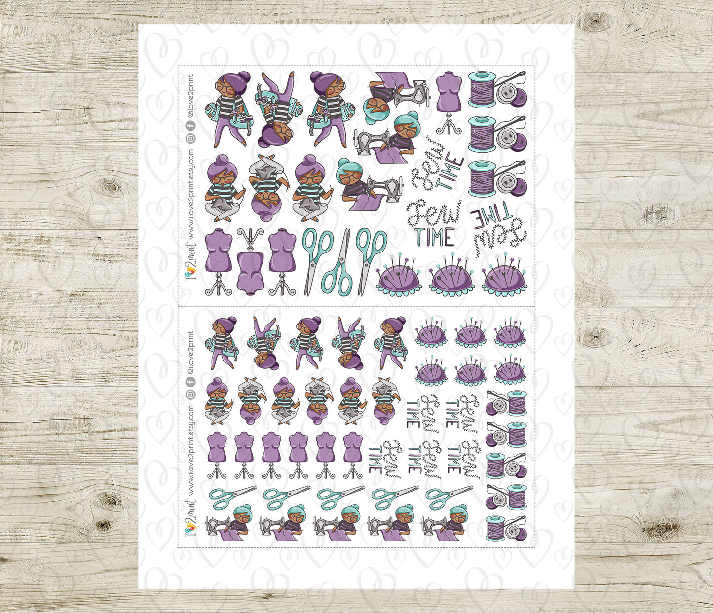 Elena Sew Time – Cute Color Printable Planner Sticker - PDF & Cut Files