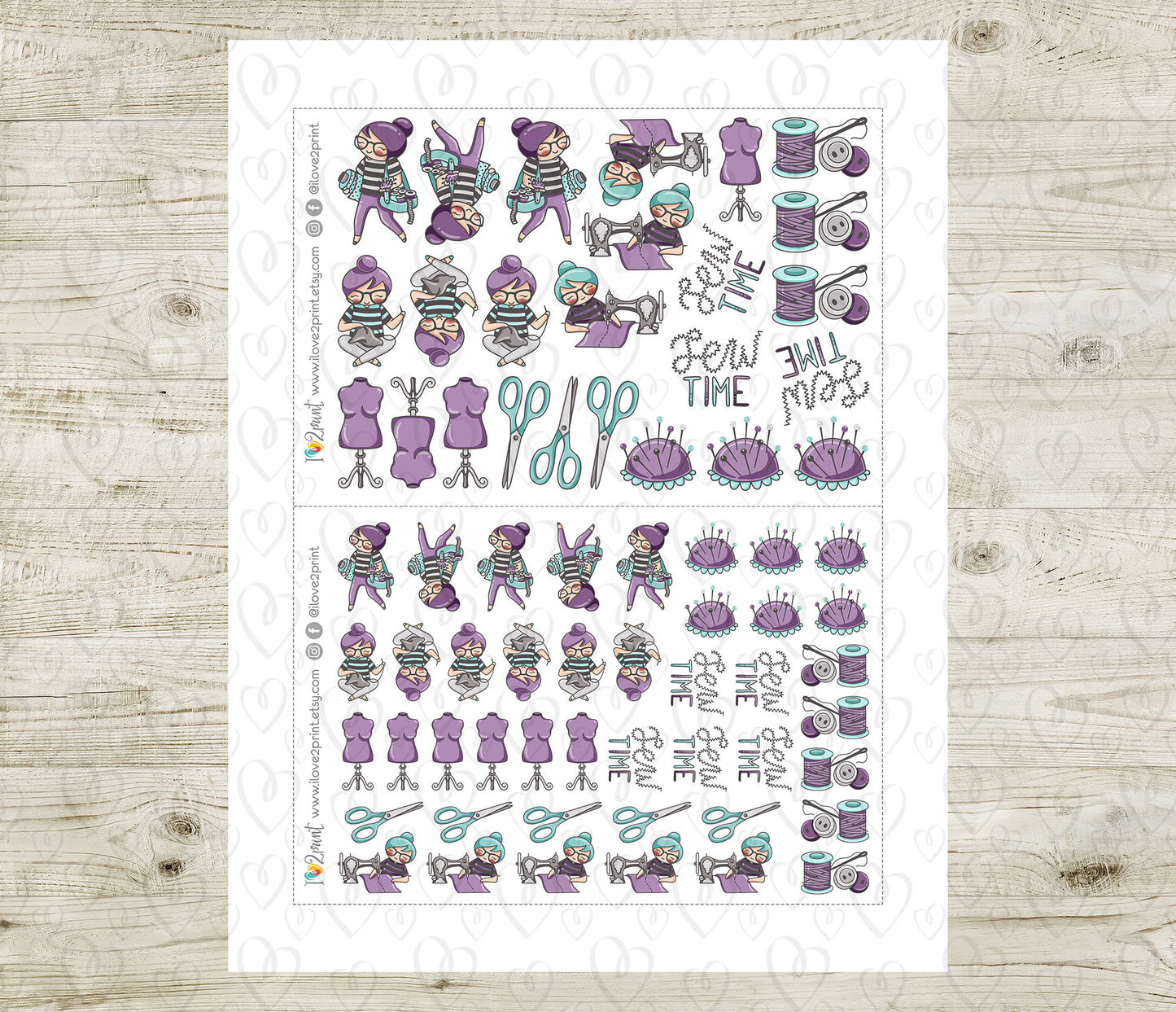 Elena Sew Time – Cute Color Printable Planner Sticker - PDF & Cut Files