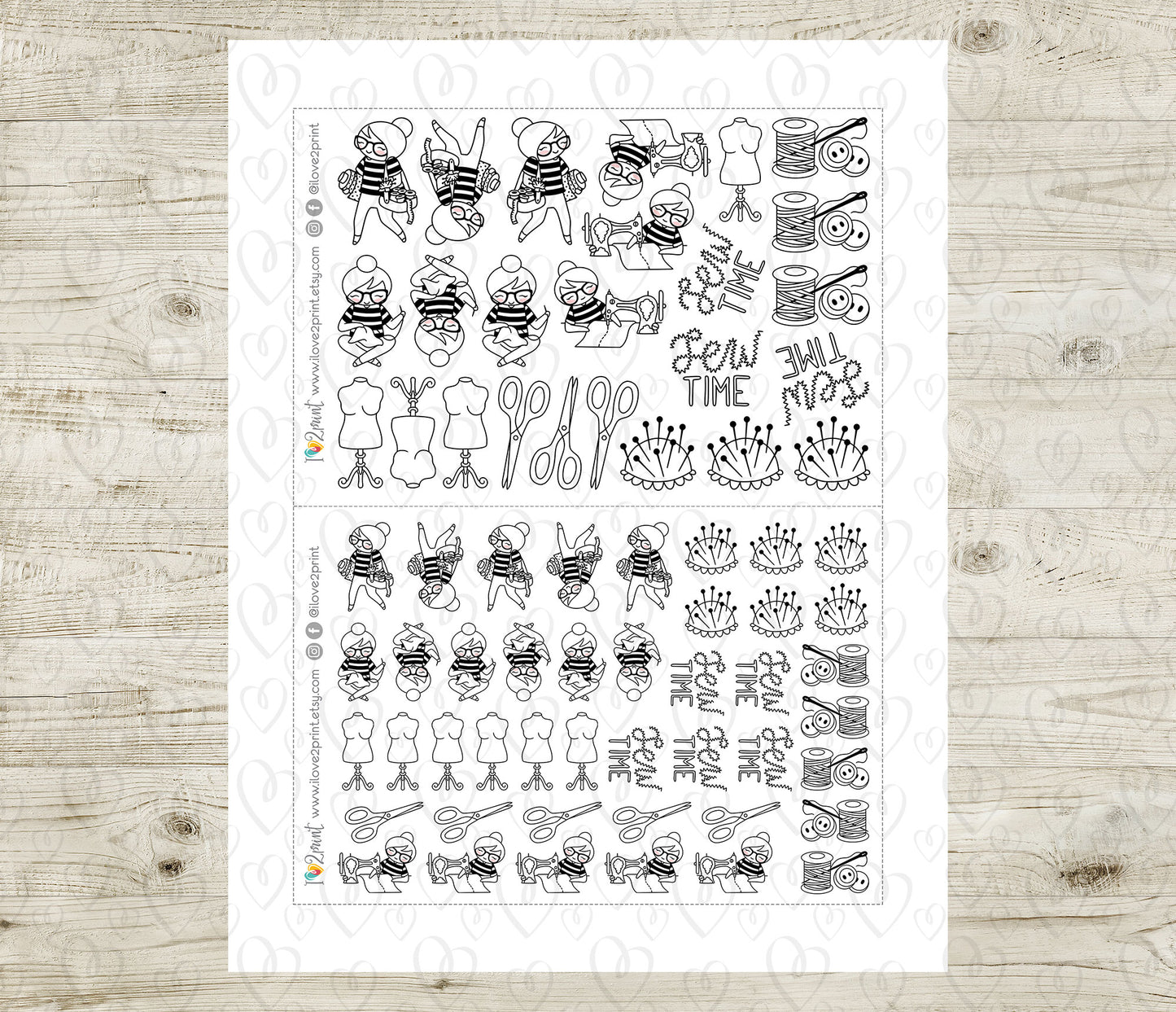 Elena Sew Time – Cute Doodle Printable Planner Sticker - PDF & Cut Files