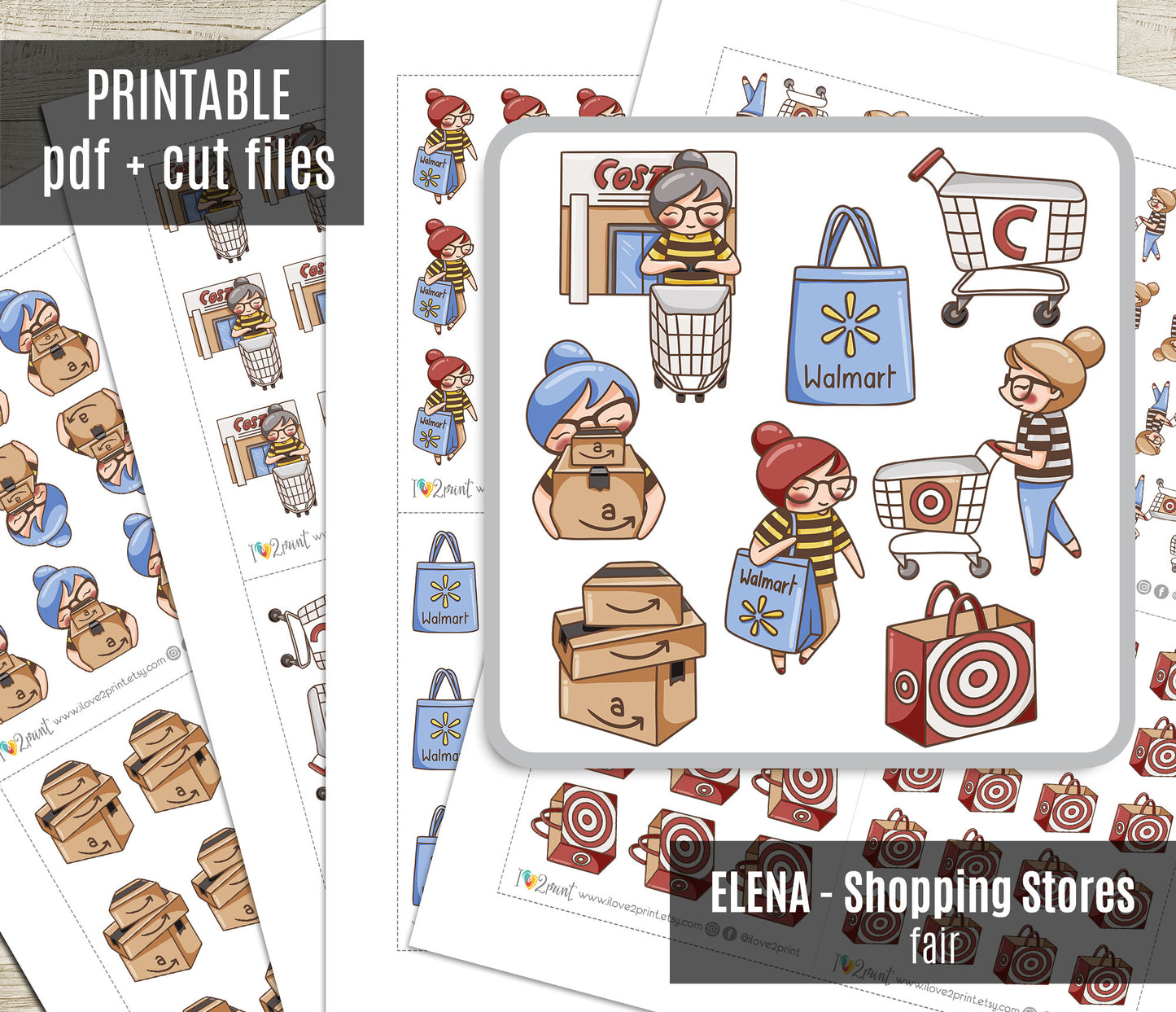 Famous Shopping Stores Elena - FAIR SKIN Printable Planner Sticker - PDF & Cut Files