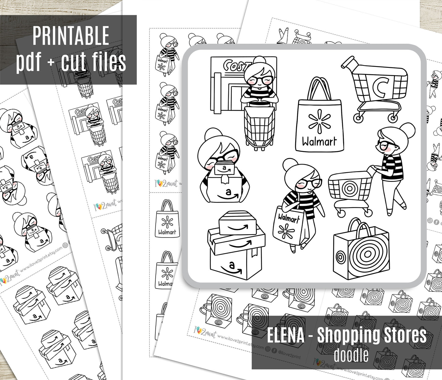 Famous Shopping Stores Elena - DOODLE Printable Planner Sticker - PDF & Cut Files