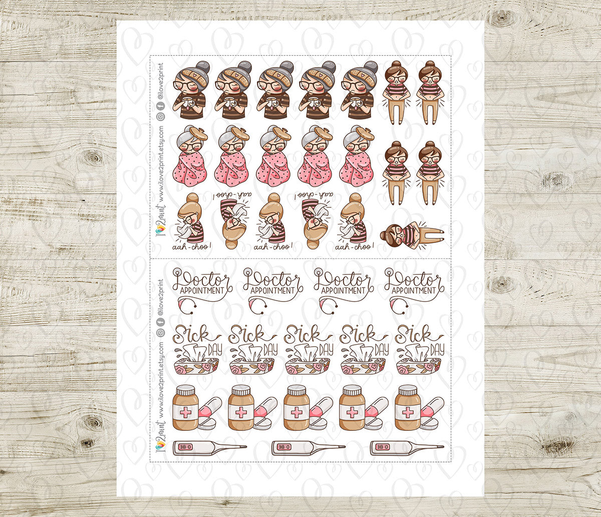 Elena Sick Day - COLOR Printable Planner Sticker - PDF & Cut Files