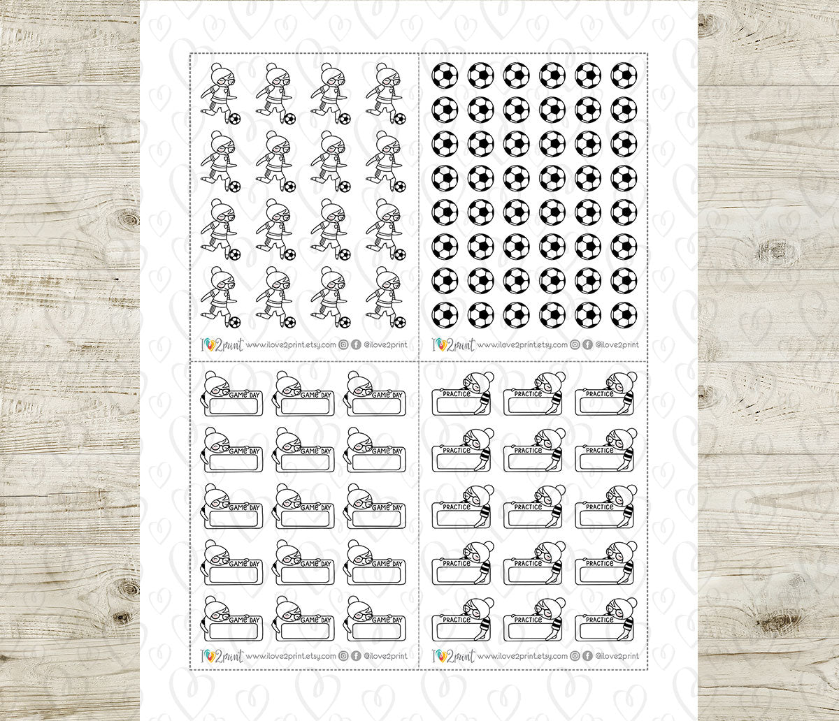 Elena Soccer Tracker – DOODLE Printable Planner Stickers – Practice & Game Day – PDF + Cut Files