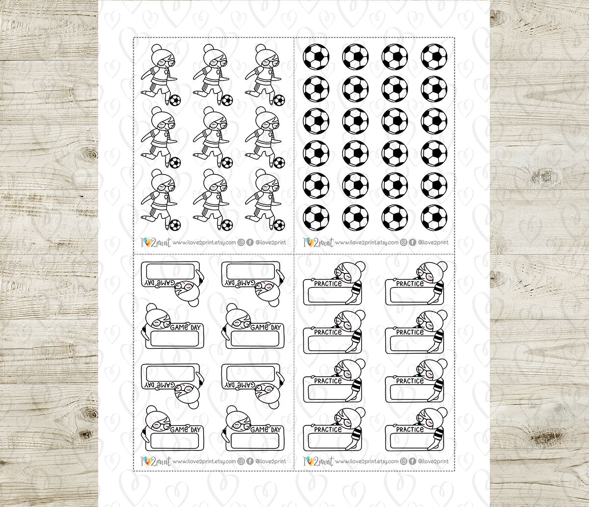 Elena Soccer Tracker – DOODLE Printable Planner Stickers – Practice & Game Day – PDF + Cut Files