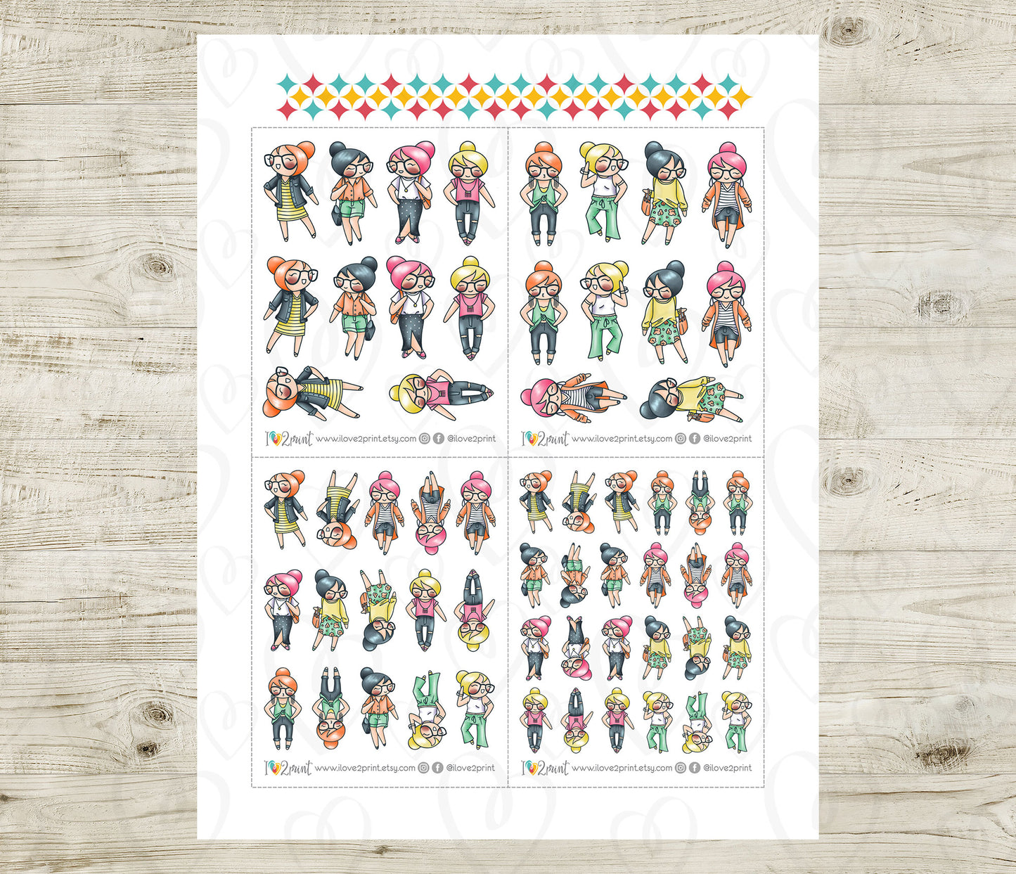 Elena Spring Outfits Light Skin Printable Stickers | Fashion Color | 2 Sizes | PDF Cut Files