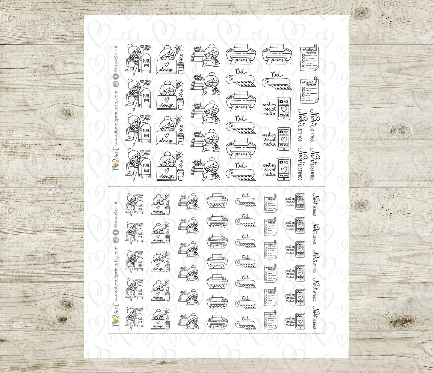 Elena Stickers Shop – Doodle Printable Planner Stickers – PDF + Cut Files – Instant Download