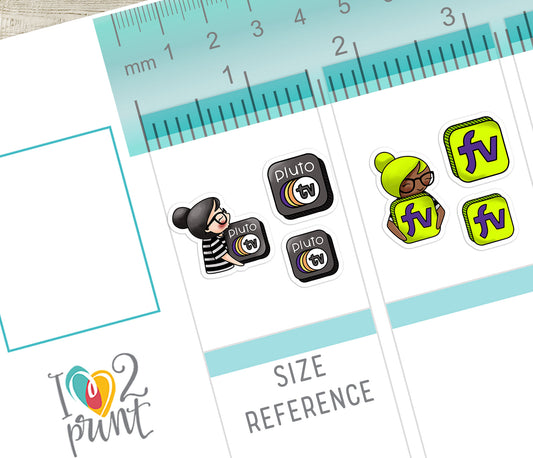 Streaming Services COLOR SET 5 – Elena Planner Girl – Printable Planner Stickers – PDF + Cut Files – Pluto, Roku, Freevee, Tubi